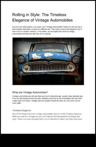 Classic Chronicles: Vintage Vehicles and Stories of Enduring Passion