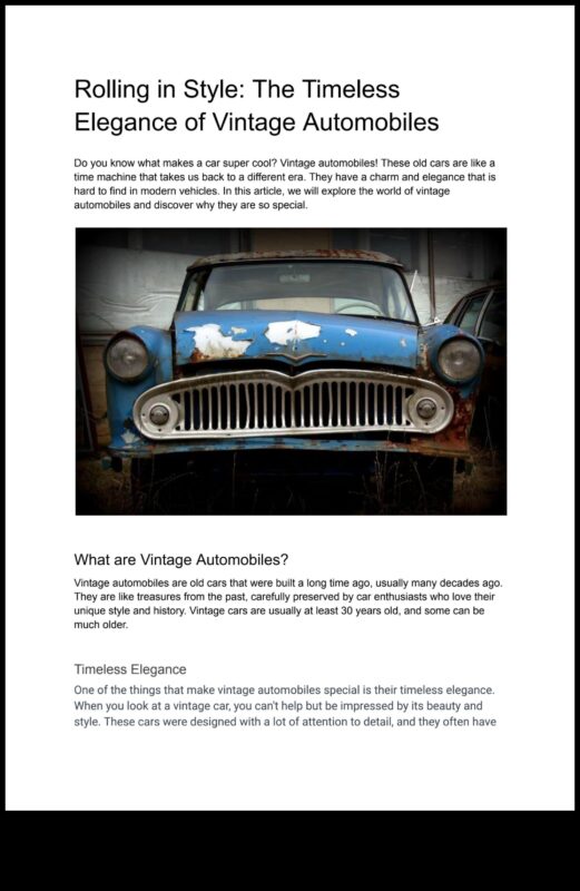 Classic Chronicles: Vintage Vehicles and Stories of Enduring Passion